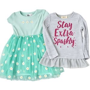 Epic Threads Mint Daisy Tulle Dress + Place Stay Extra Sparkly Dress 4T Bundle